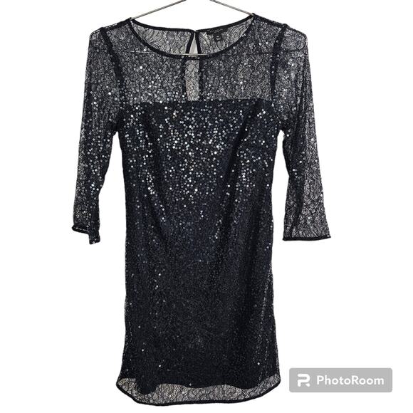 Ann Taylor Petite Black Lace and Sequins 3/4-Sleeve Formal Dress Sz 00 - Picture 1 of 11